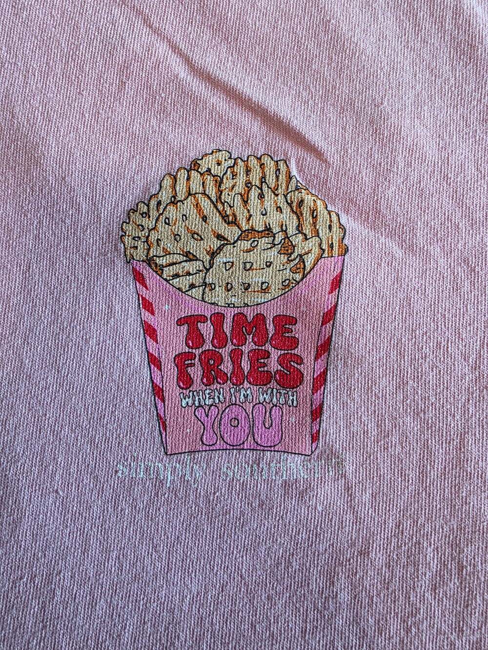 Simply Southern Pink XOXO Time Fries When I'm With You Waffle Fries Graphic T-Sh - Picture 2 of 4